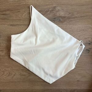 Zara Women's White Sleeveless Asymmetrical Cut-Out Cropped Tank Top Size Large